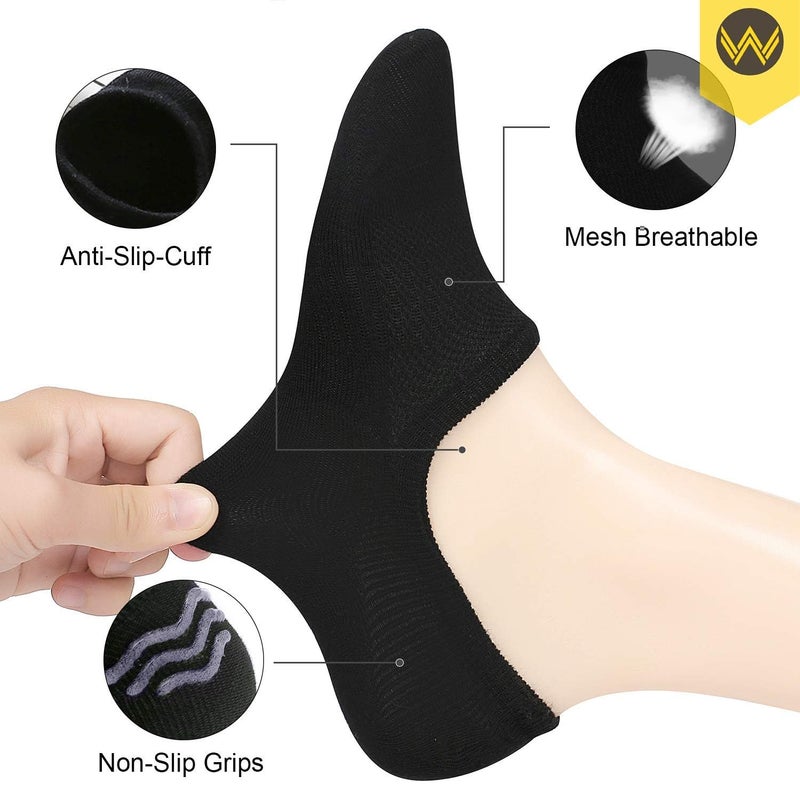 WANDER No Show Socks 10 Pack Cotton Non Slip Low Cut Invisible Loafer Socks Men&Women Boat Liner(Sock Size:6-8, 5black+5gray) - Image 3